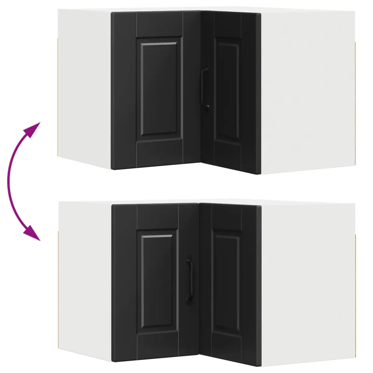 Black Engineered Wood Wall-Mounted Corner Kitchen Cabinet with Storage Shelves 57x57x40cm