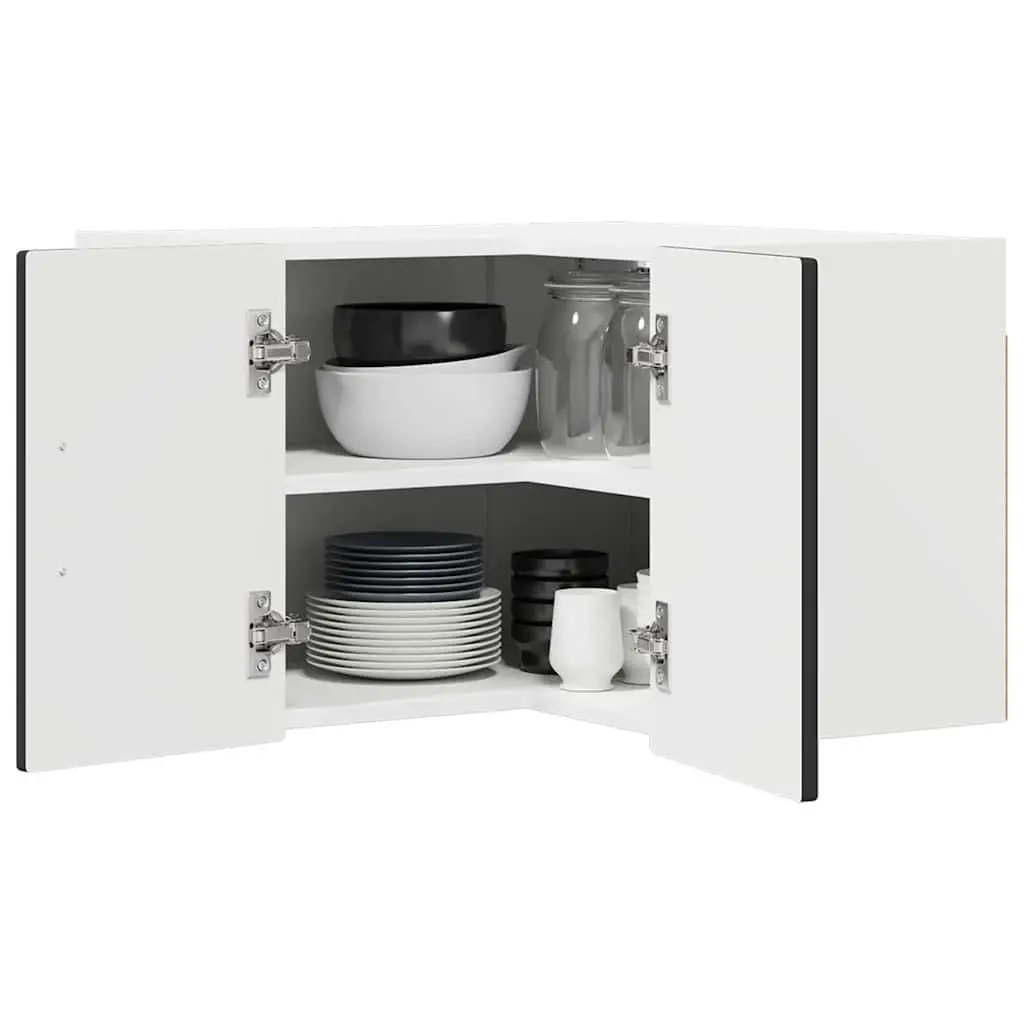 Black Engineered Wood Wall-Mounted Corner Kitchen Cabinet with Storage Shelves 57x57x40cm