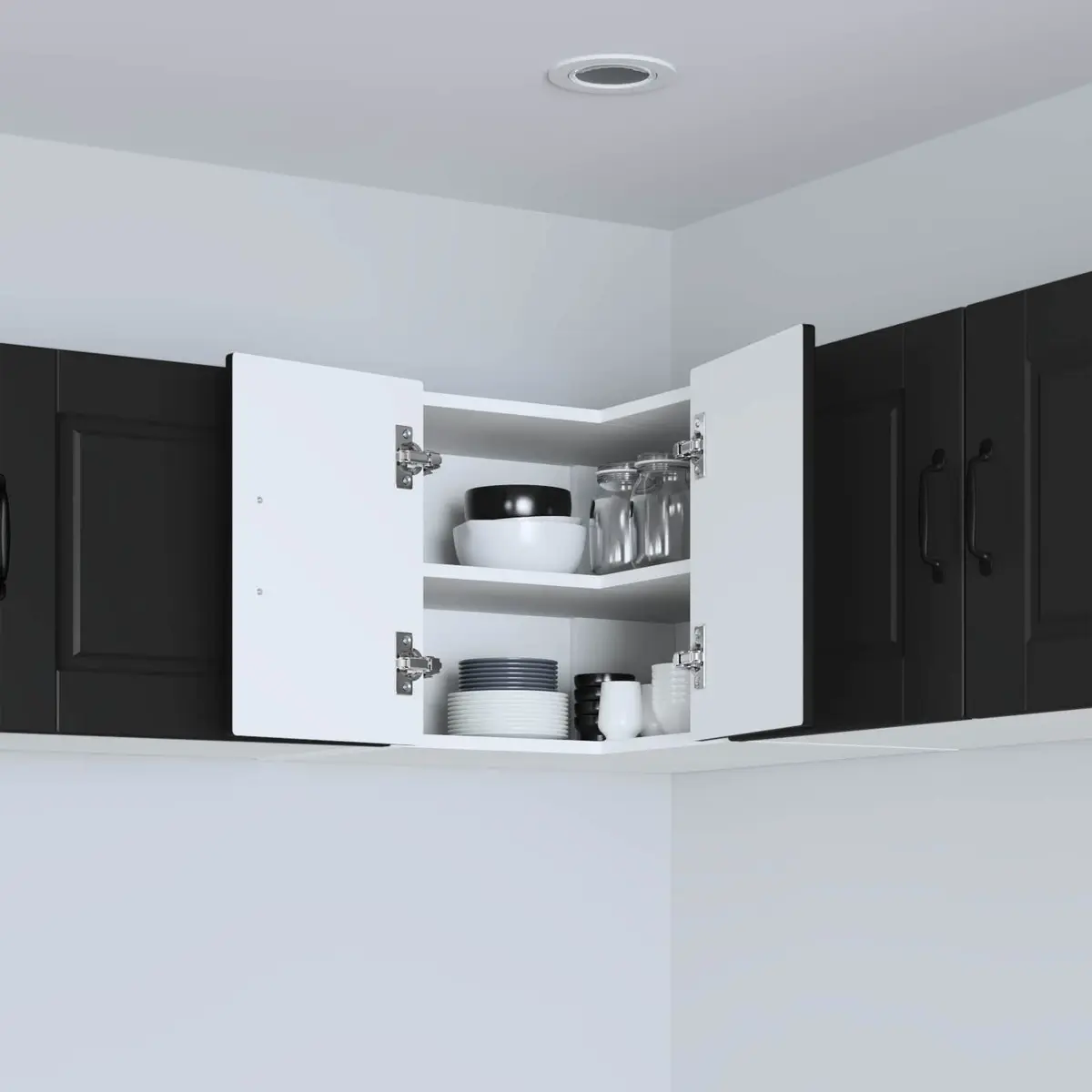 Black Engineered Wood Wall-Mounted Corner Kitchen Cabinet with Storage Shelves 57x57x40cm