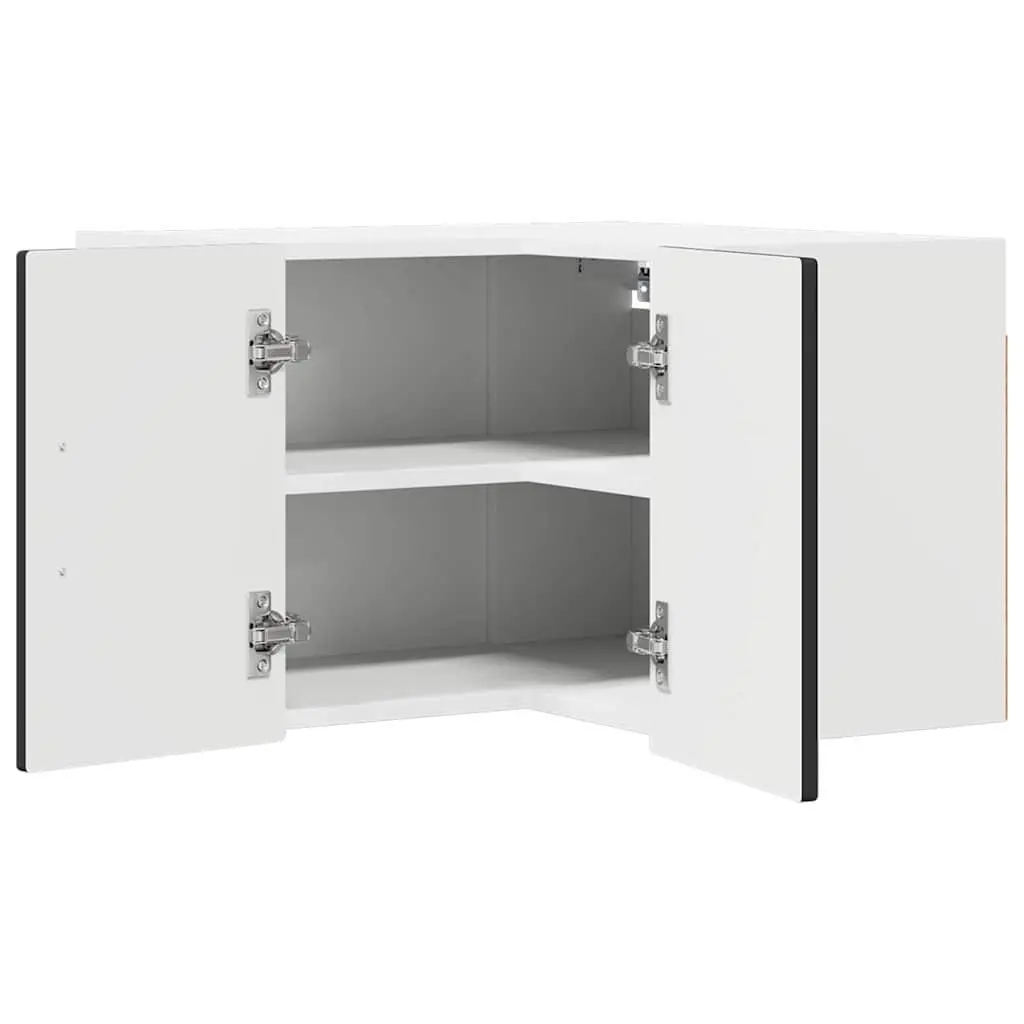 Black Engineered Wood Wall-Mounted Corner Kitchen Cabinet with Storage Shelves 57x57x40cm