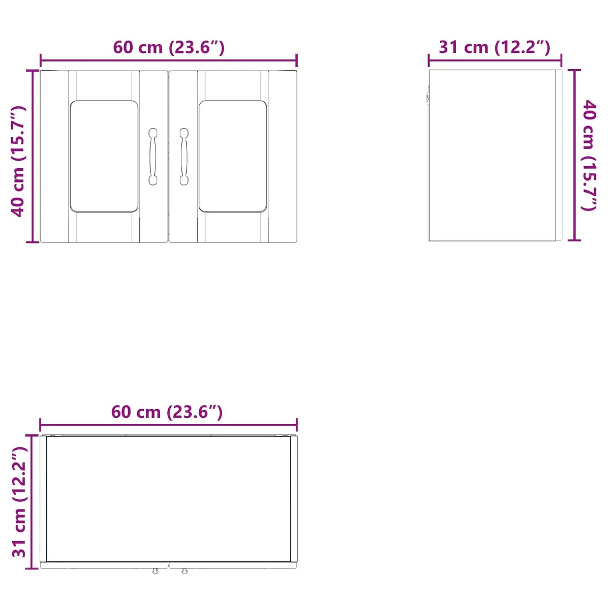 Wall Glass Cabinet White Kitchen Storage Mounted Shelves Compartments 60x31x40cm