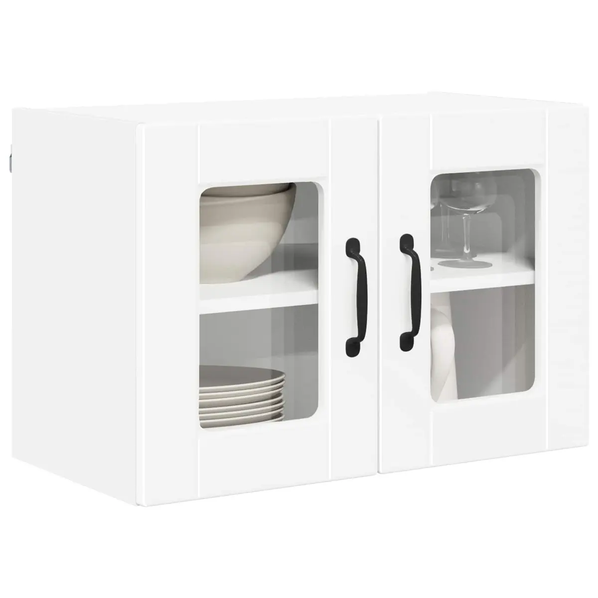 Wall Glass Cabinet White Kitchen Storage Mounted Shelves Compartments 60x31x40cm