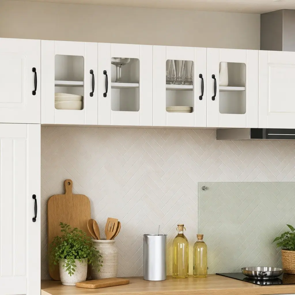 Wall Glass Cabinet White 2 pcs Kitchen Storage Shelves 60x31x40cm Modern