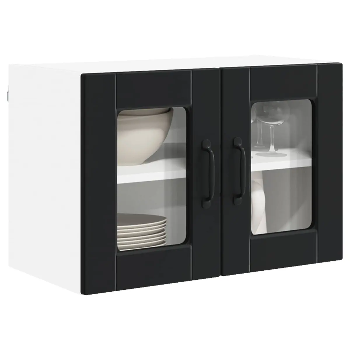 Wall Glass Cabinet Black Modern 60x31x40cm Kitchen Storage Organiser