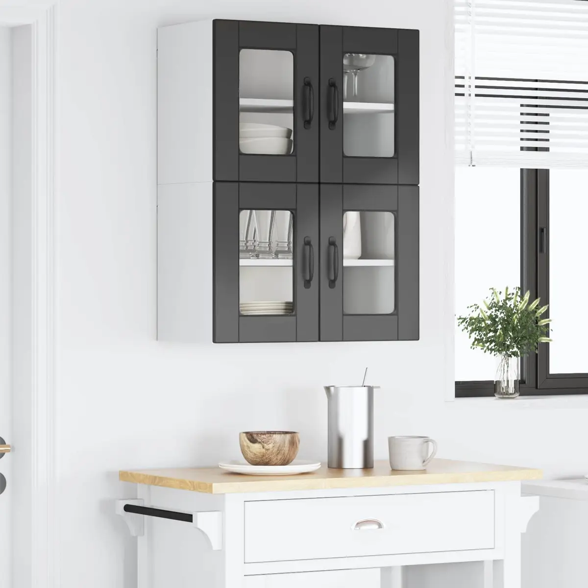 Wall Glass Cabinet Black Kitchen Storage 2 Piece 60 x 31 x 40 cm Modern Shelving