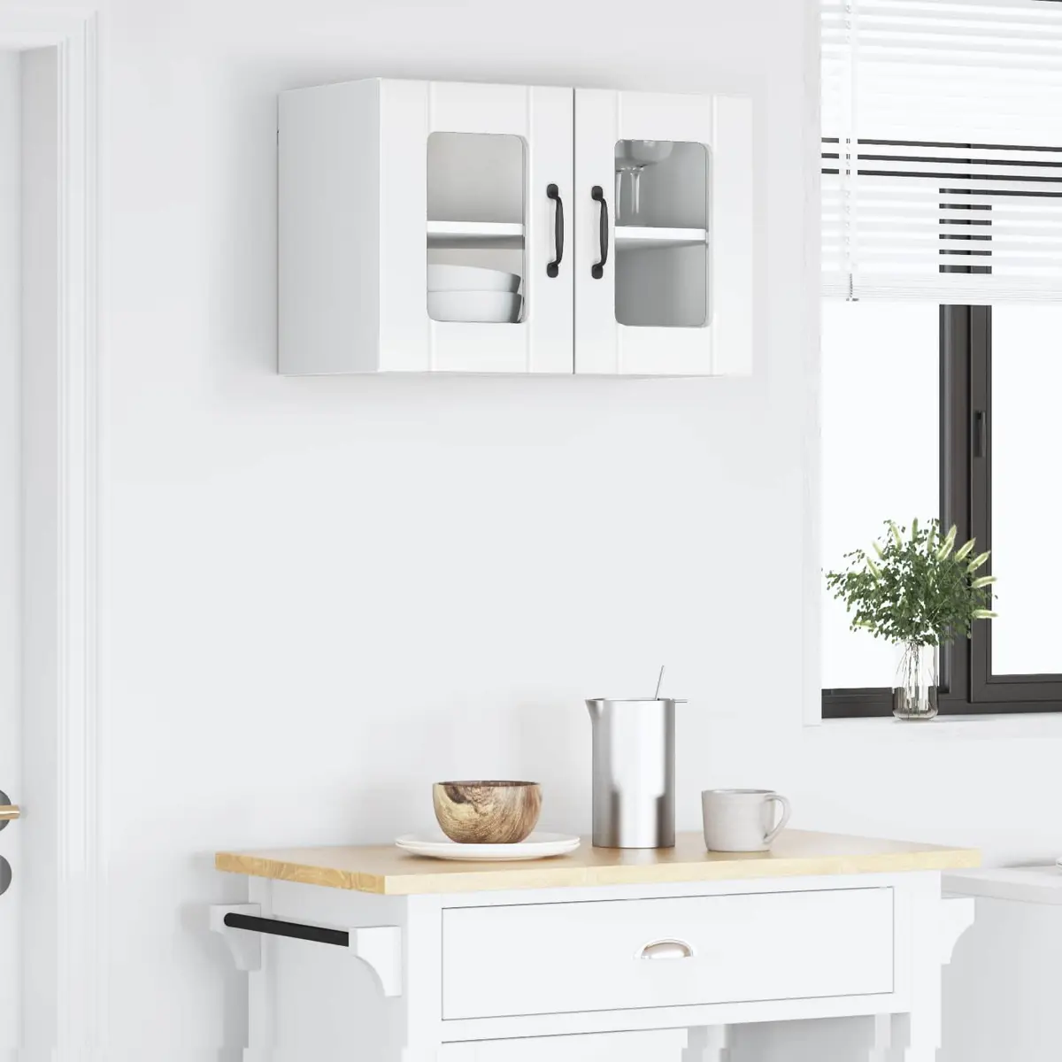 Wall Glass Cabinet High Gloss White Kitchen Storage Shelves 60 x 31 x 40 cm