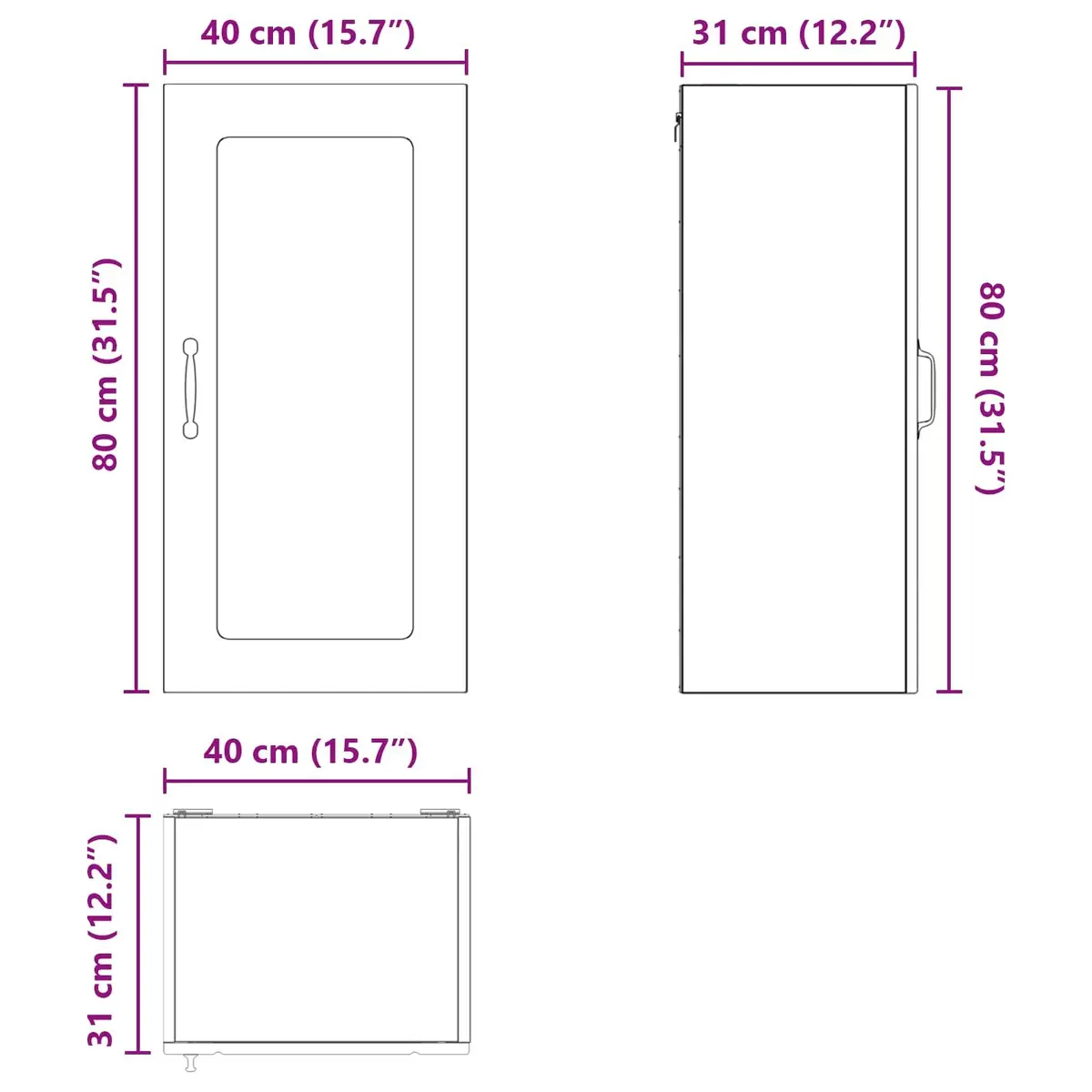 Wall Glass Cabinet Black Modern Kitchen Shelving Unit 40x31x80cm