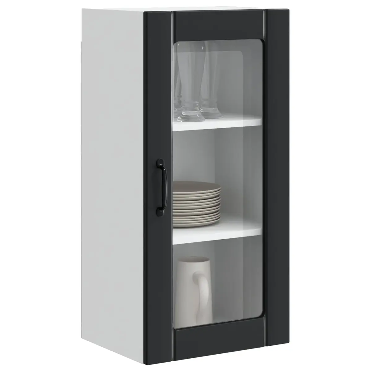 Wall Glass Cabinet Black Modern Kitchen Shelving Unit 40x31x80cm
