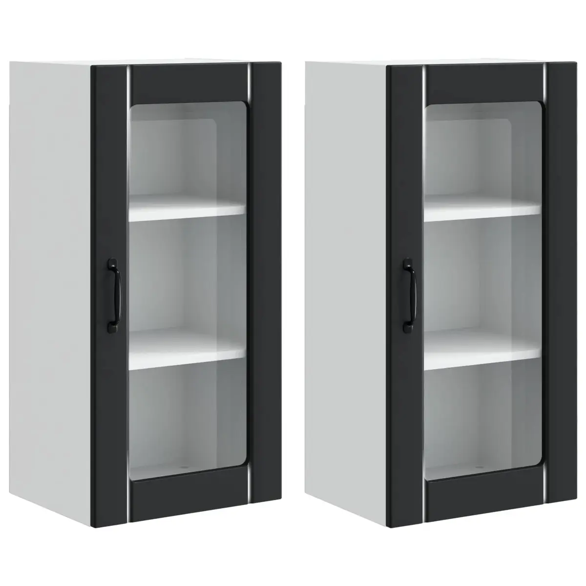 Wall Glass Cabinet 2 pcs Black Kitchen Storage Cupboard Wall Mounted Display