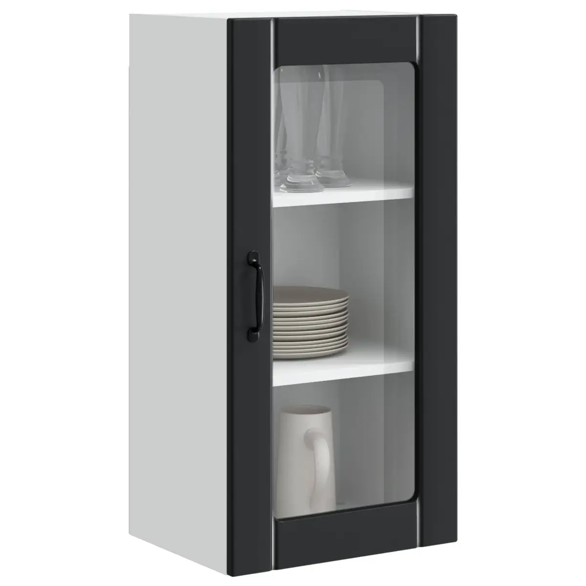 Wall Glass Cabinet 2 pcs Black Kitchen Storage Cupboard Wall Mounted Display