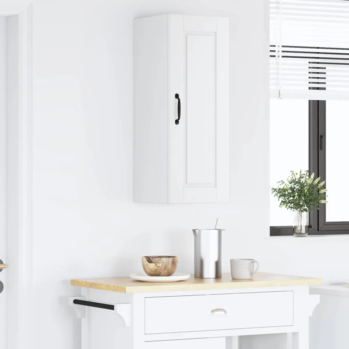 Wall Cabinet Kitchen Storage Unit White Engineered Wood Mounted Shelves 30 x 31 x 80 cm