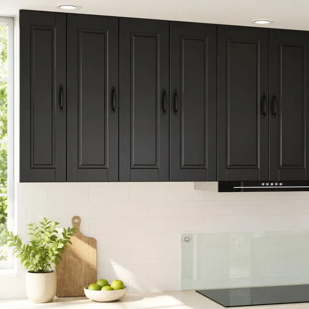 Wall Cabinet Kitchen Storage Black Engineered Wood 2 Piece