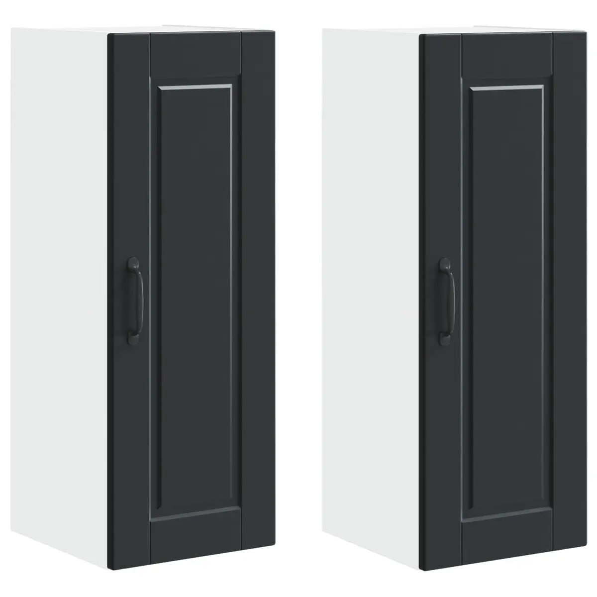 Wall Cabinet Kitchen Storage Black Engineered Wood 2 Piece