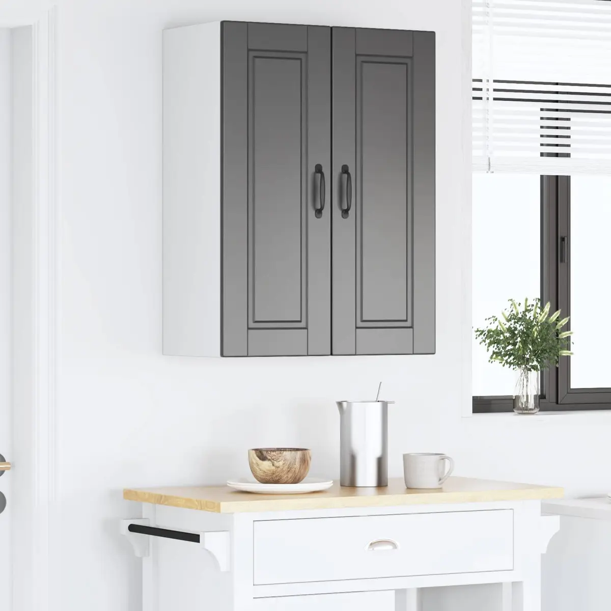 Wall Cabinet Kitchen Storage Black Engineered Wood 2 Piece