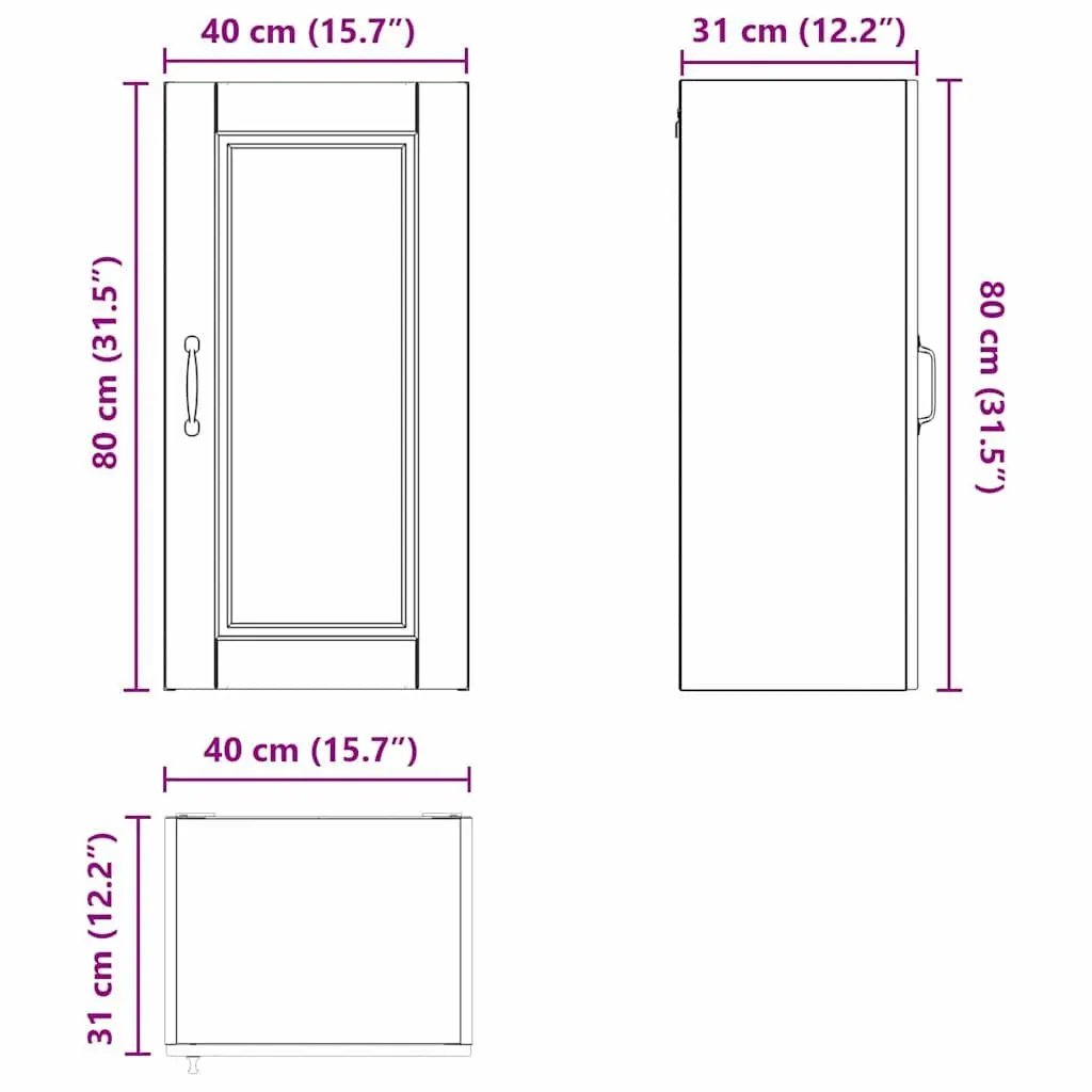 Wall Cabinet Kitchen Storage White Wall-mounted 40x31x80cm Engineered Wood Shelves Unit