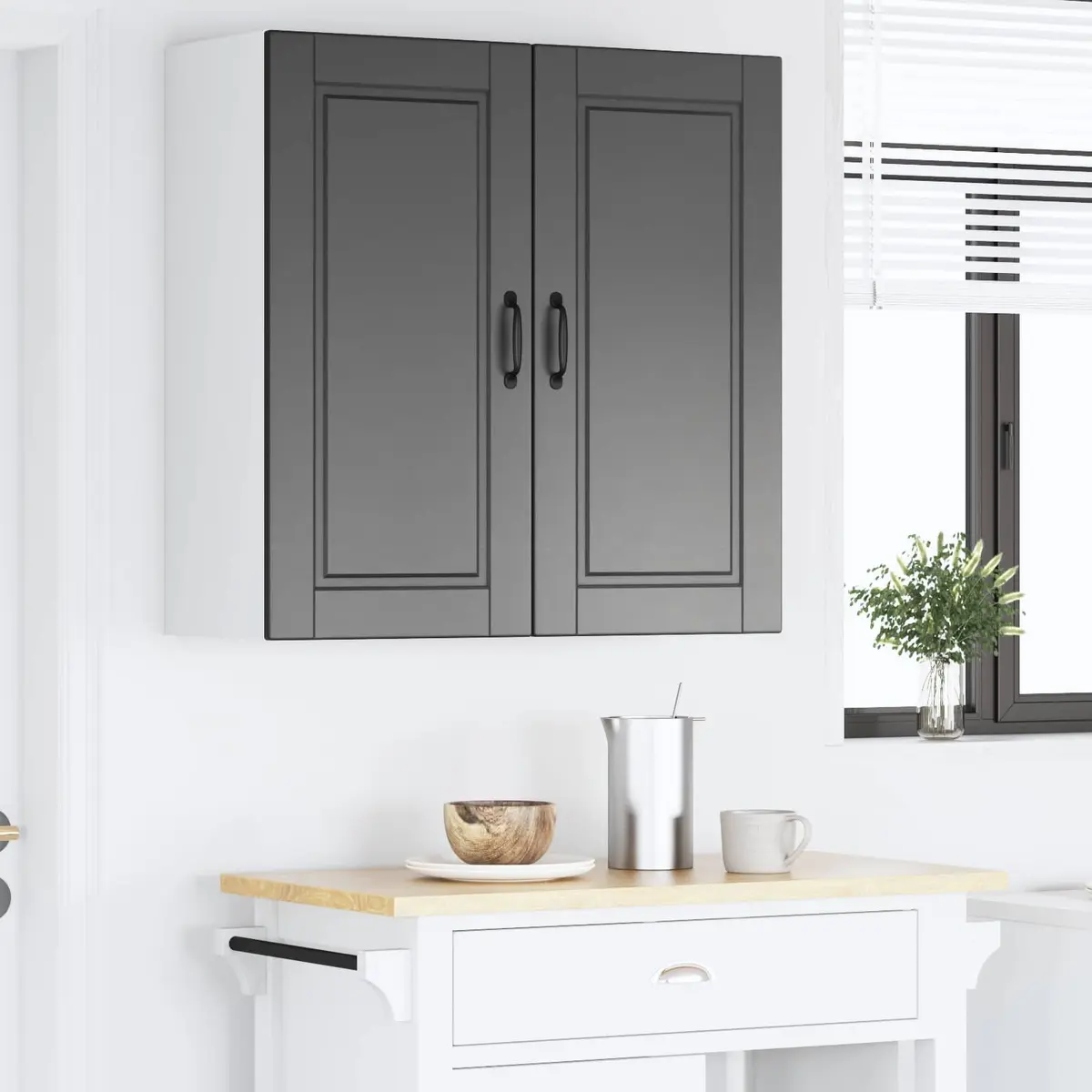 Wall Cabinet Black Kitchen Storage Engineered Wood 80x31x80cm