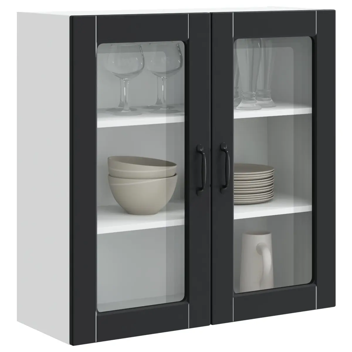 Wall Glass Cabinet Black Modern Kitchen Storage 80x31x80cm Engineered Wood