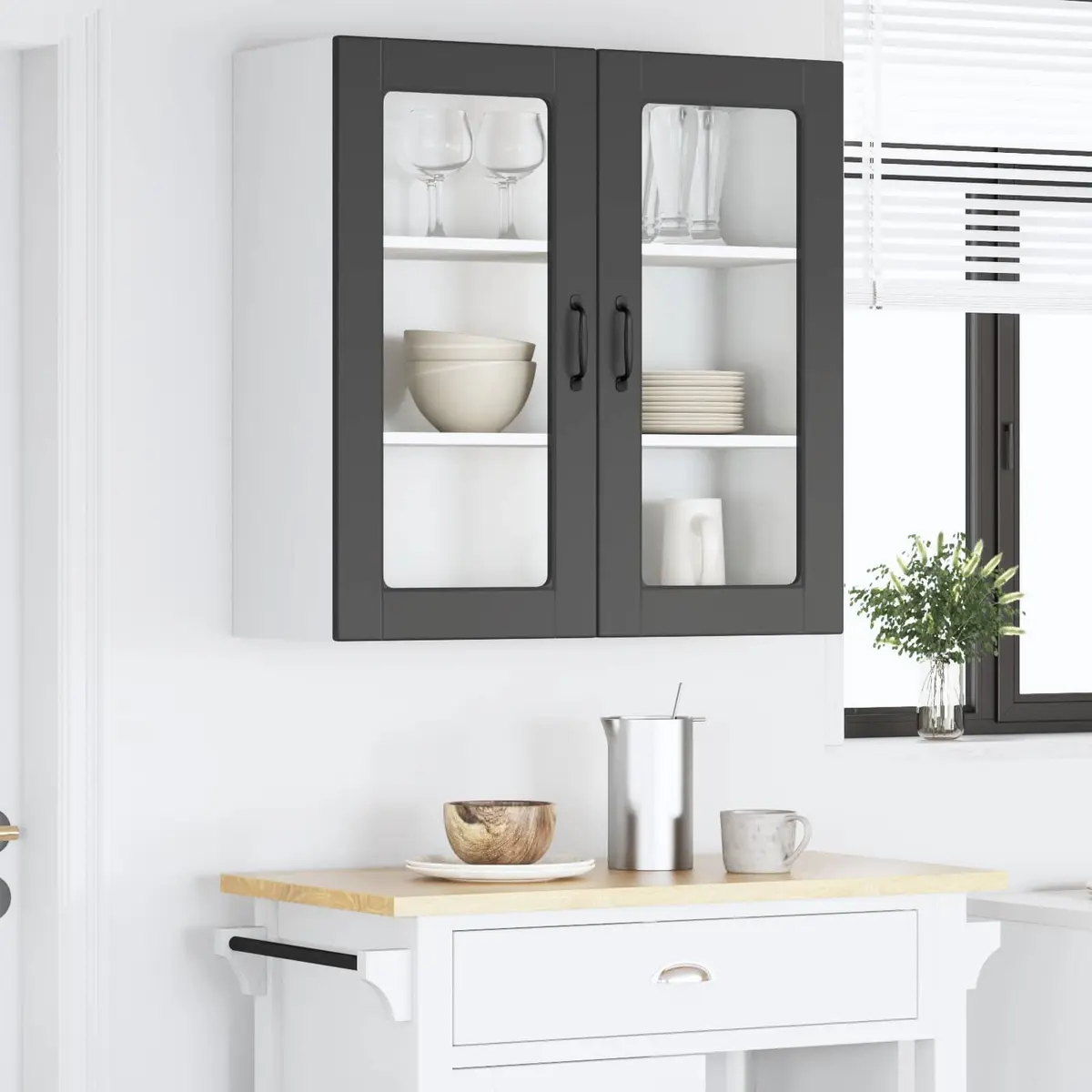 Wall Glass Cabinet Black Modern Kitchen Storage 80x31x80cm Engineered Wood