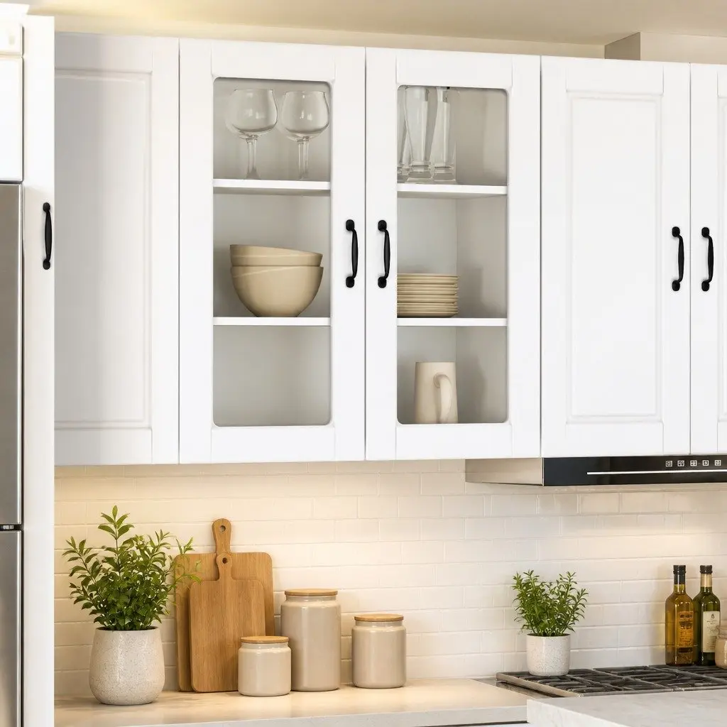 Wall Glass Cabinet High Gloss White Wall-Mounted Kitchen Storage 80 x 31 x 80 cm