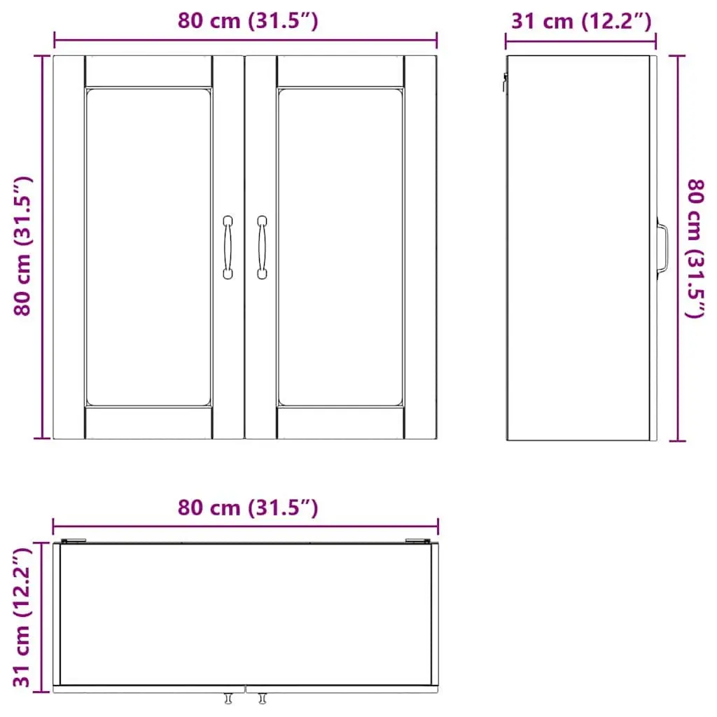 Wall Glass Cabinet High Gloss White Wall-Mounted Kitchen Storage 80 x 31 x 80 cm