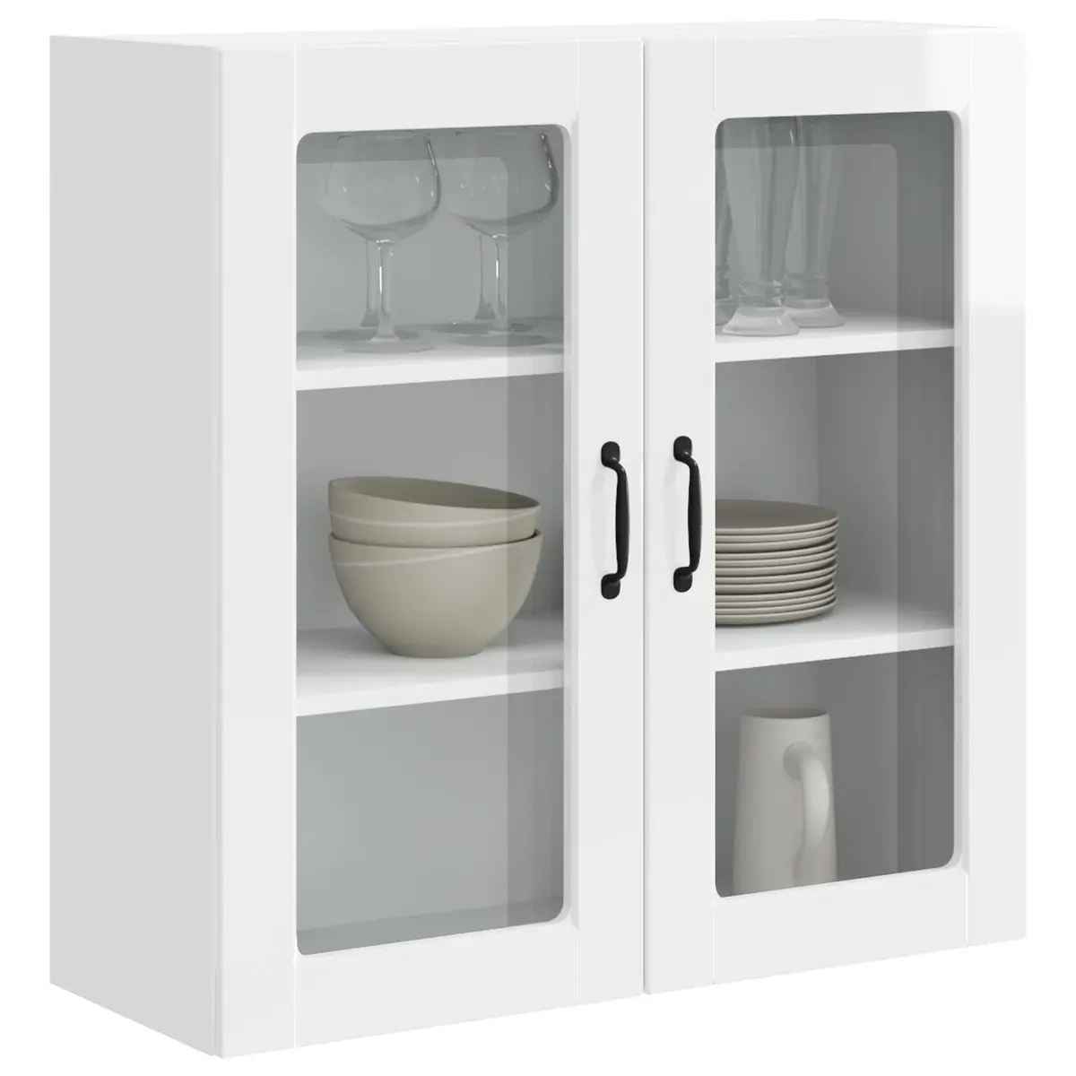 Wall Glass Cabinet High Gloss White Wall-Mounted Kitchen Storage 80 x 31 x 80 cm