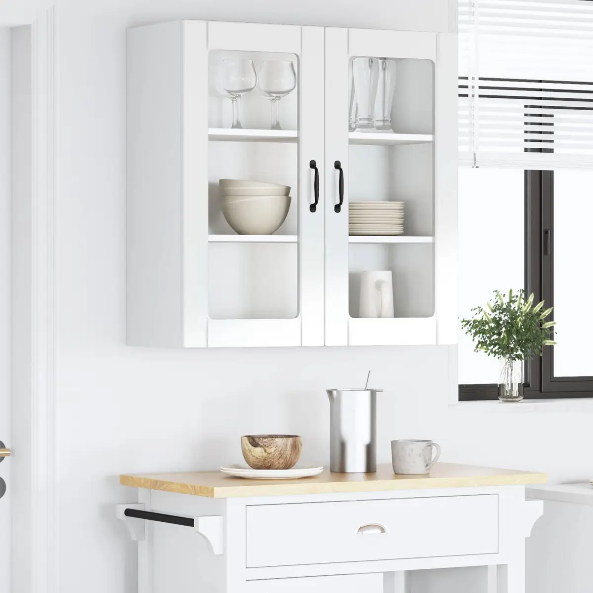 Wall Glass Cabinet High Gloss White Wall-Mounted Kitchen Storage 80 x 31 x 80 cm