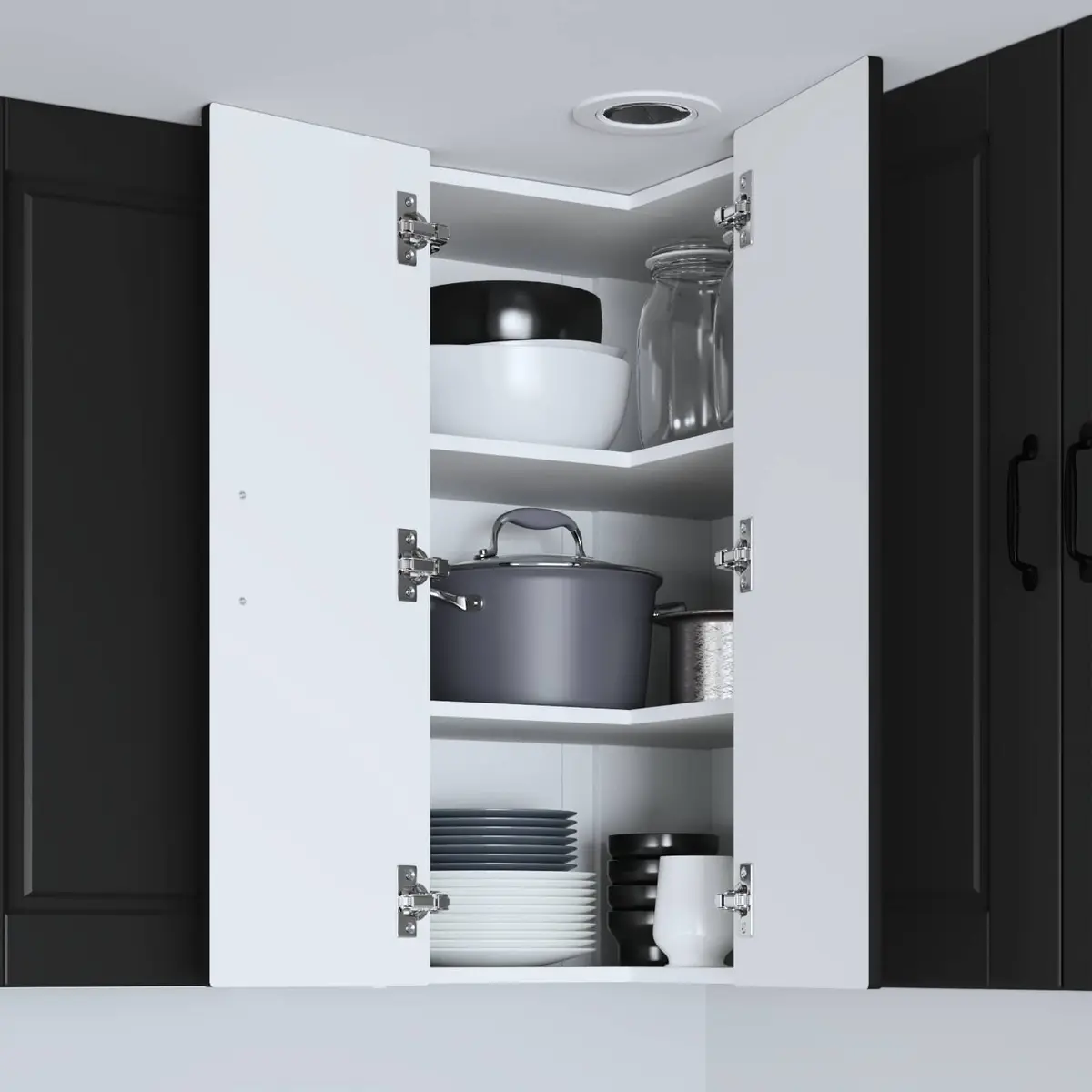 Wall Corner Kitchen Cabinet Black 57x57x80cm Modern Storage Shelves Organiser Unit