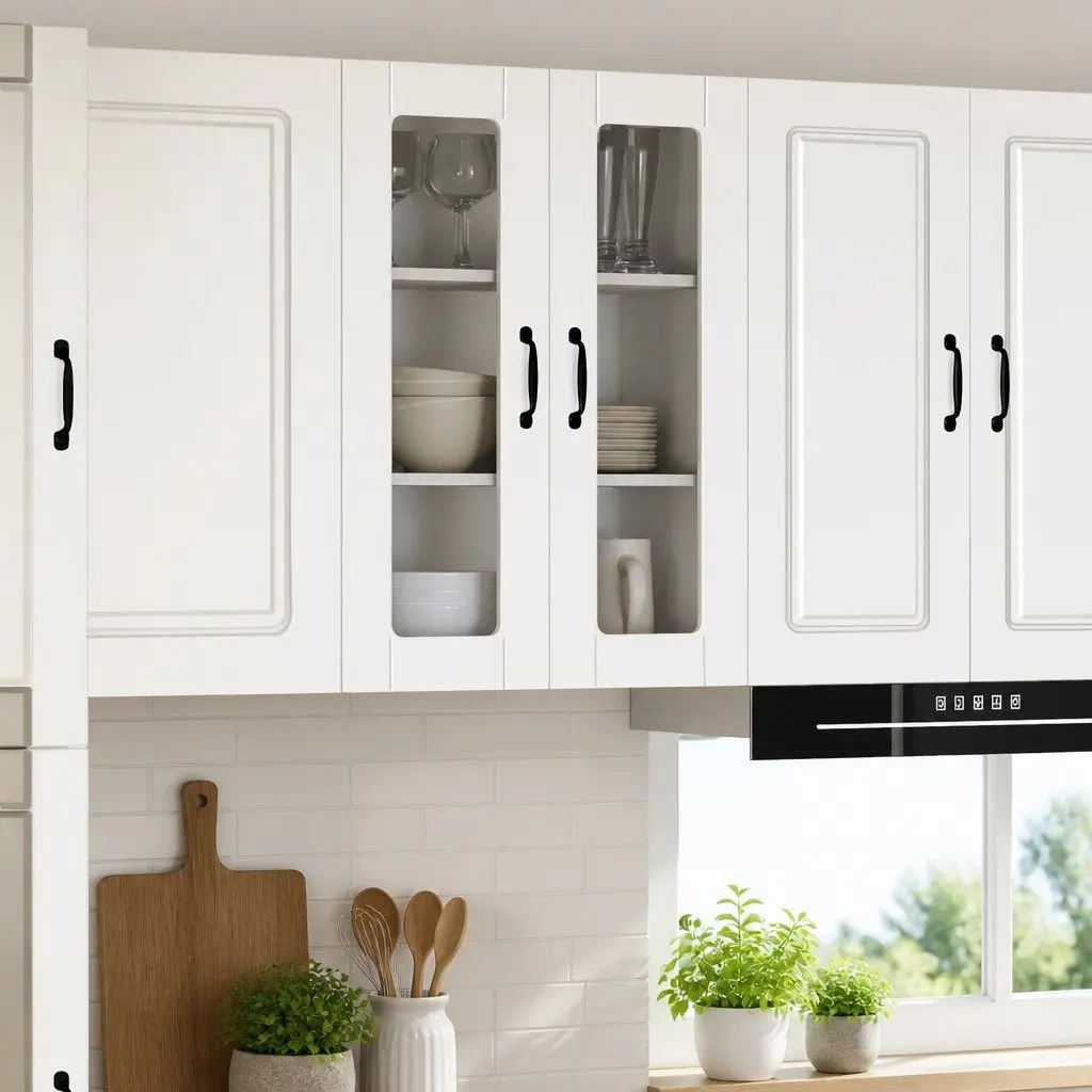 Wall Mounted Kitchen Storage Cabinet Engineered Wood White Glass 60x31x80cm