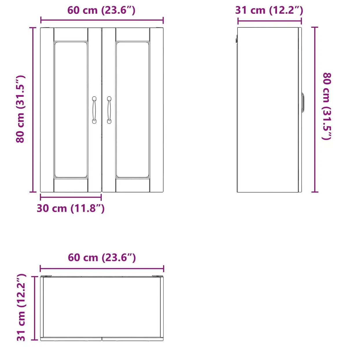 Wall Mounted Kitchen Storage Cabinet Engineered Wood White Glass 60x31x80cm