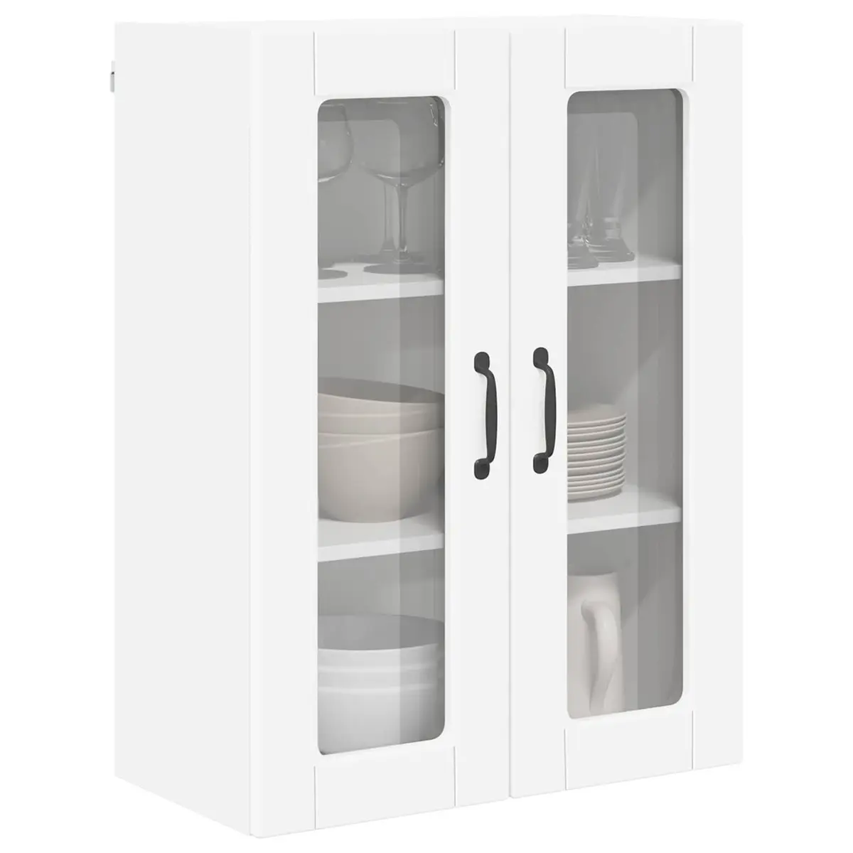 Wall Mounted Kitchen Storage Cabinet Engineered Wood White Glass 60x31x80cm