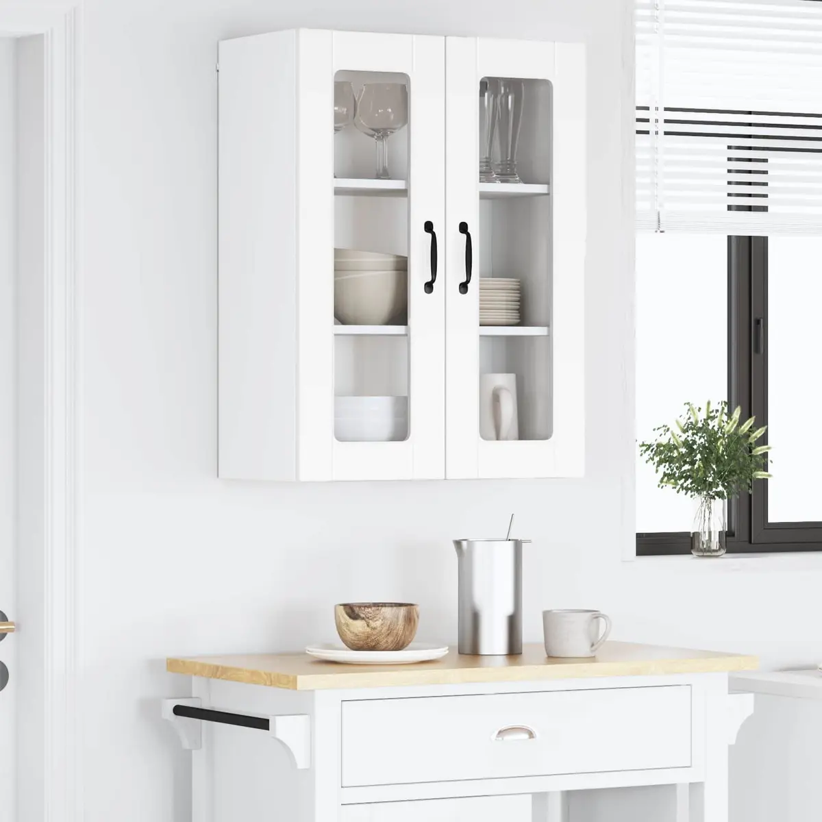 Wall Mounted Kitchen Storage Cabinet Engineered Wood White Glass 60x31x80cm