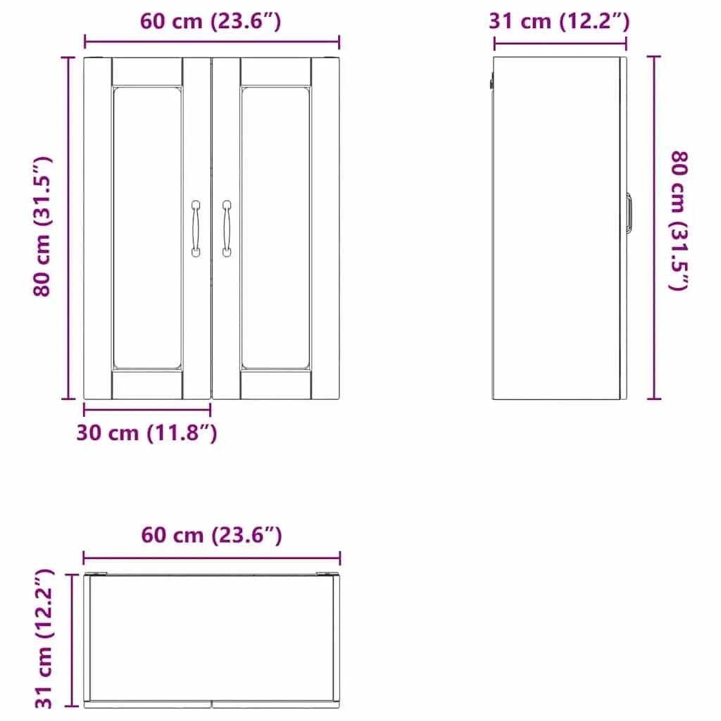Wall Glass Cabinet Black Engineered Wood 60x31x80cm