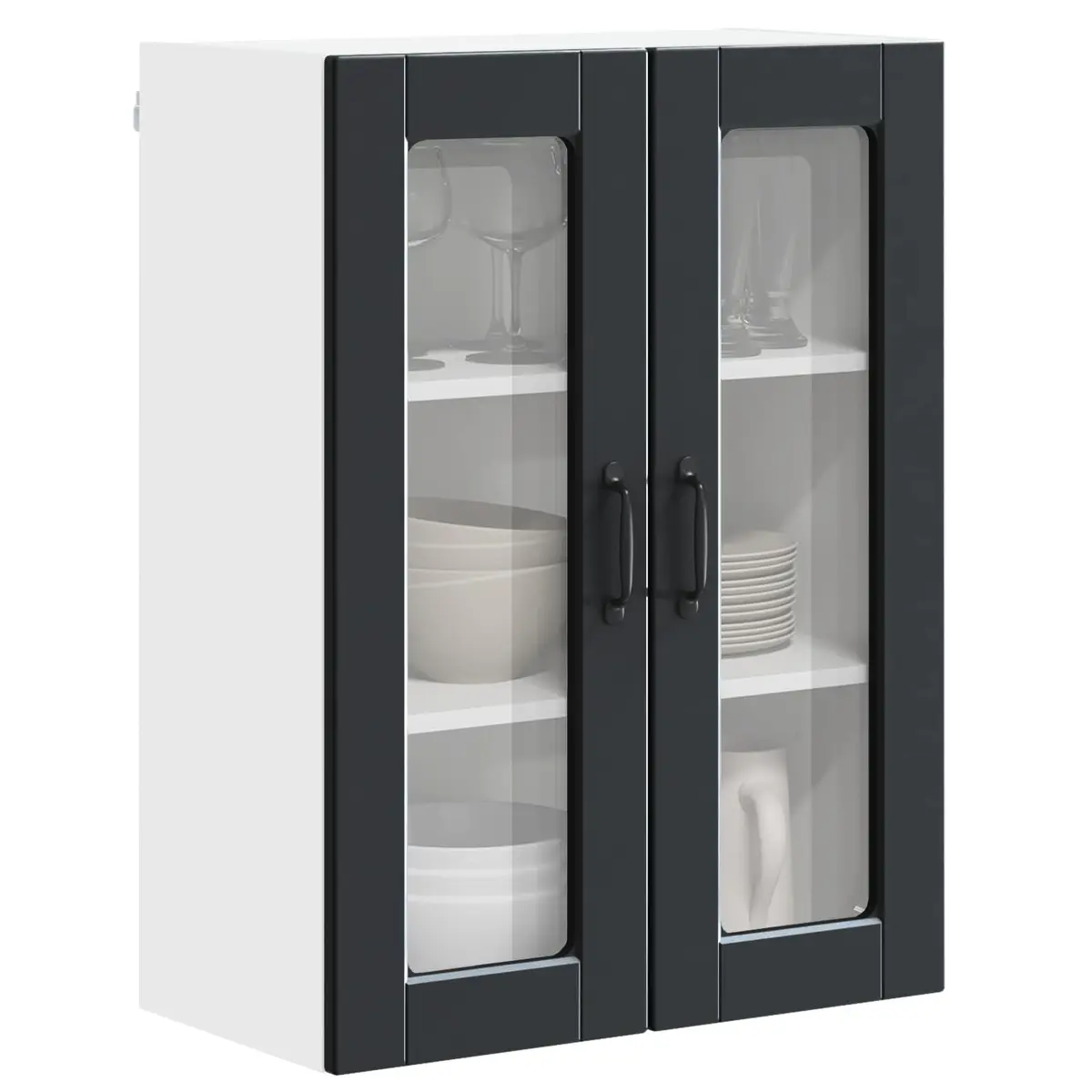 Wall Glass Cabinet Black Engineered Wood 60x31x80cm