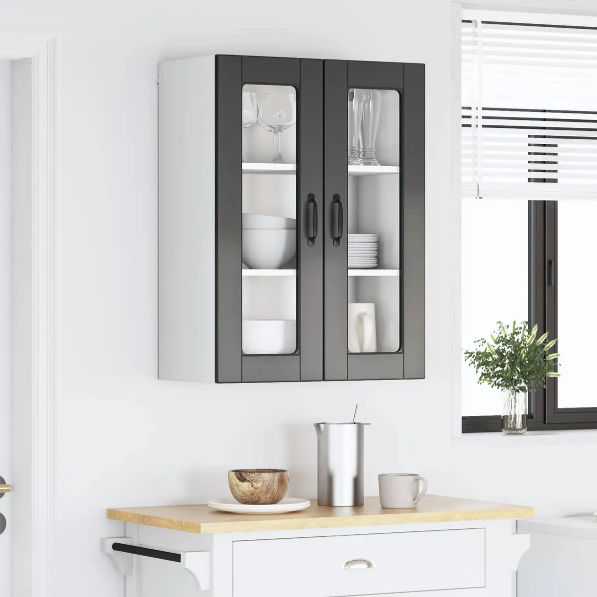 Wall Glass Cabinet Black Engineered Wood 60x31x80cm