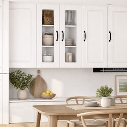 Wall Mounted Kitchen Cabinet High Gloss White Storage Shelves Compartments