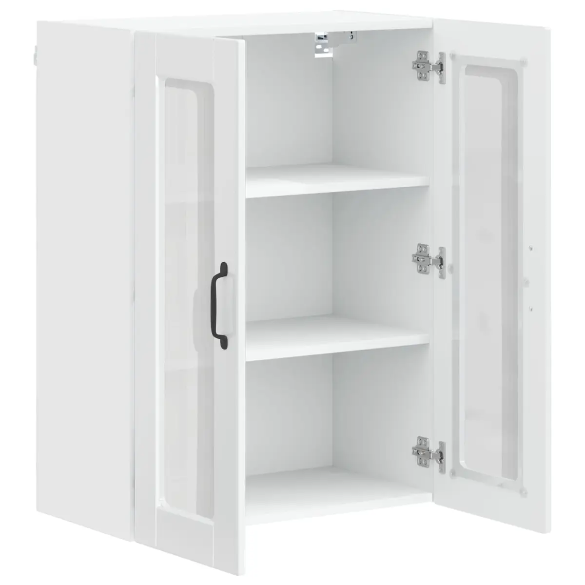 Wall Mounted Kitchen Cabinet High Gloss White Storage Shelves Compartments