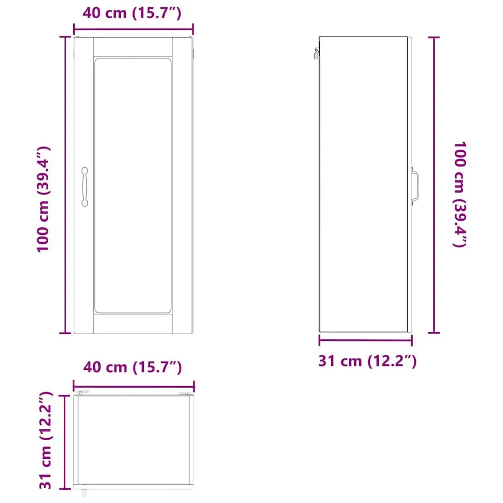 Wall Glass Cabinet Black Wall-mounted Engineered Wood 40x31x100cm