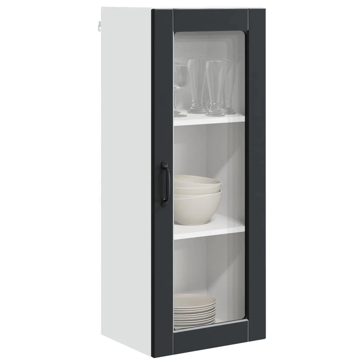 Wall Glass Cabinet Black Wall-mounted Engineered Wood 40x31x100cm