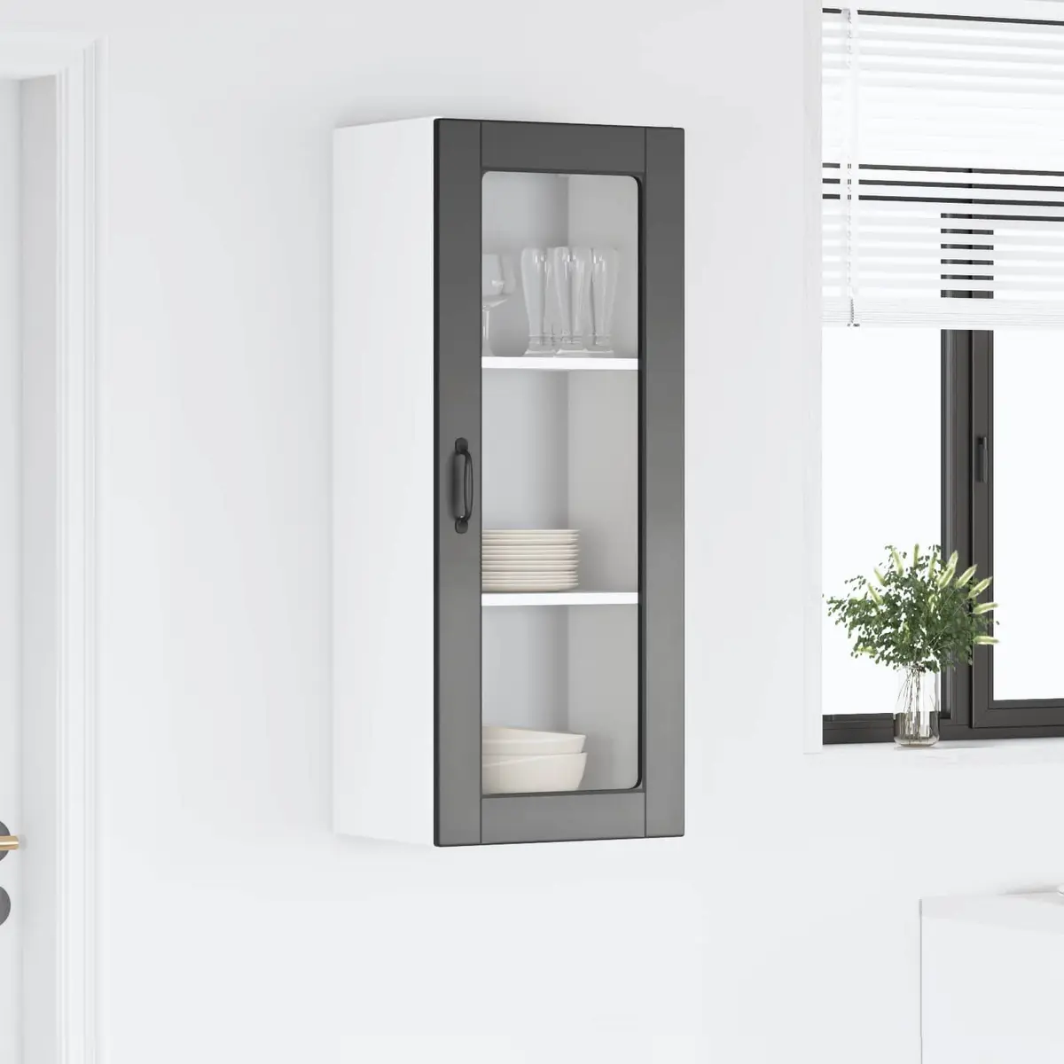 Wall Glass Cabinet Black Wall-mounted Engineered Wood 40x31x100cm