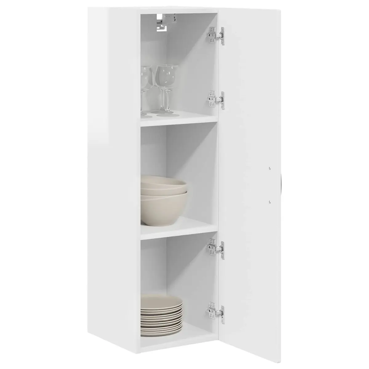 Wall Cabinet Kitchen Storage High Gloss White Engineered Wood Shelves