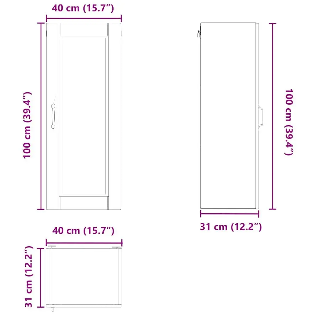Wall Cabinet High Gloss White Modern Engineered Wood 40 x 31 x 100 cm