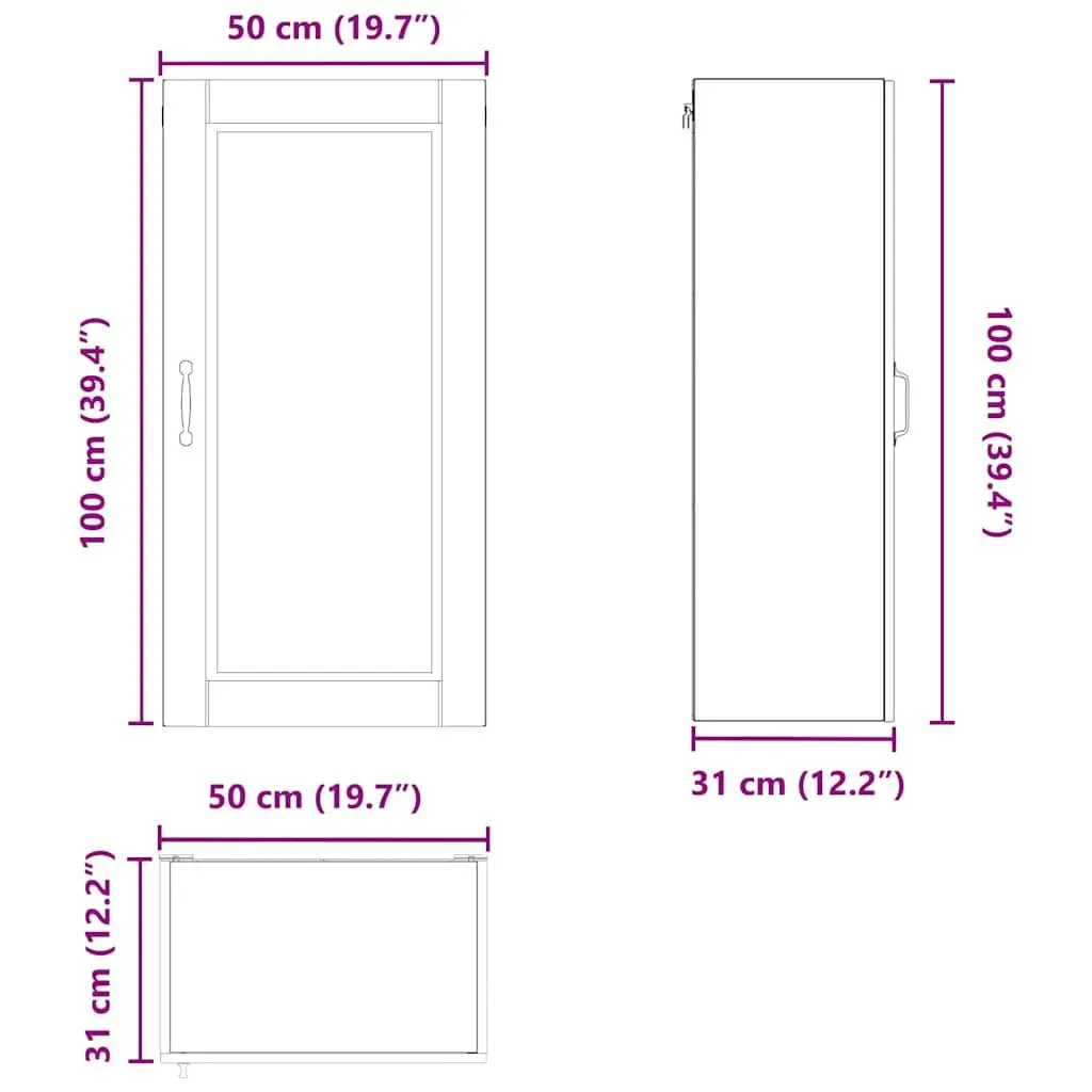 Wall Cabinet Black 50 x 31 x 100 cm Kitchen Storage Cupboard Wall Mounted