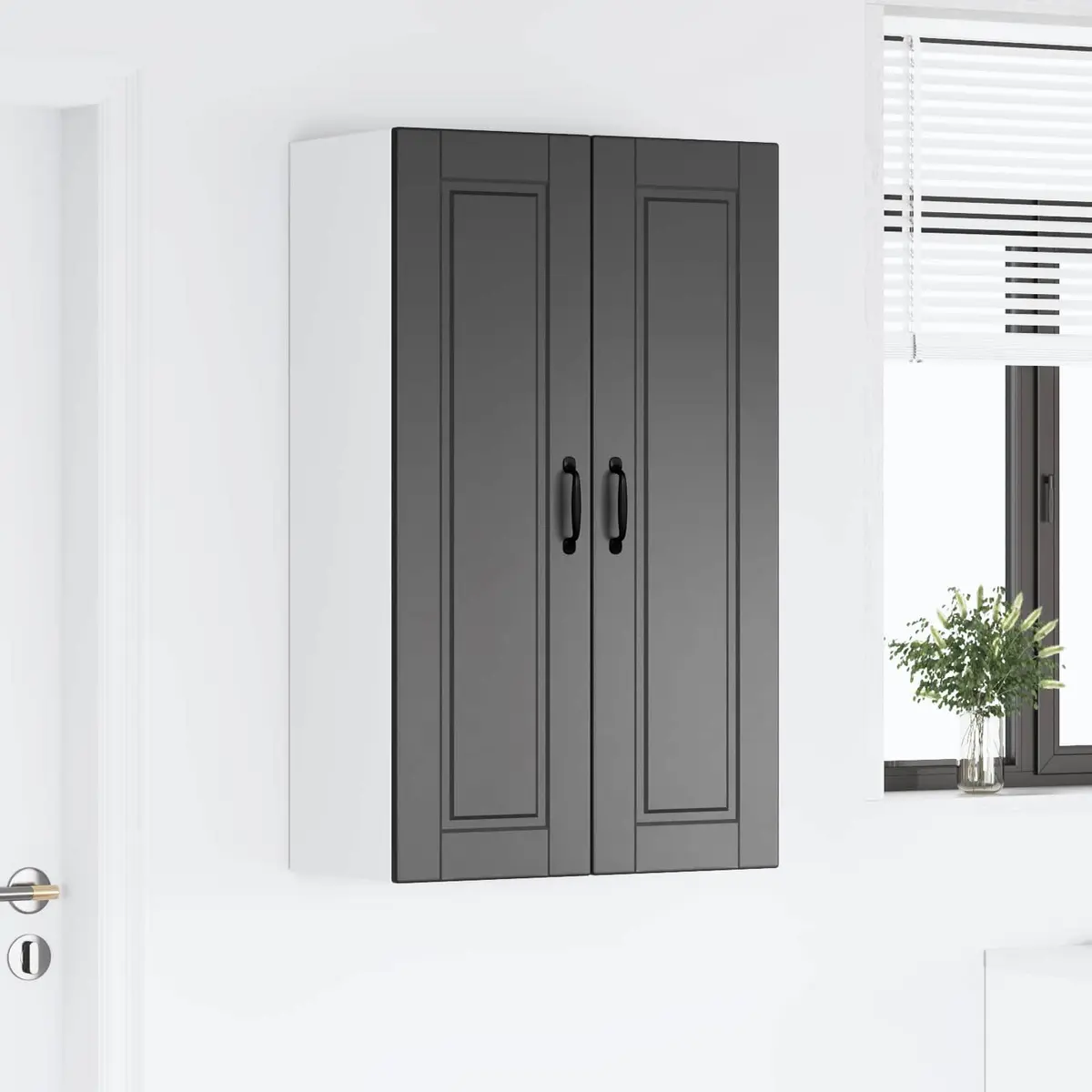 Wall Cabinet Kitchen Storage Black Engineered Wood Wall Mounted 60 x 31 x 100 cm