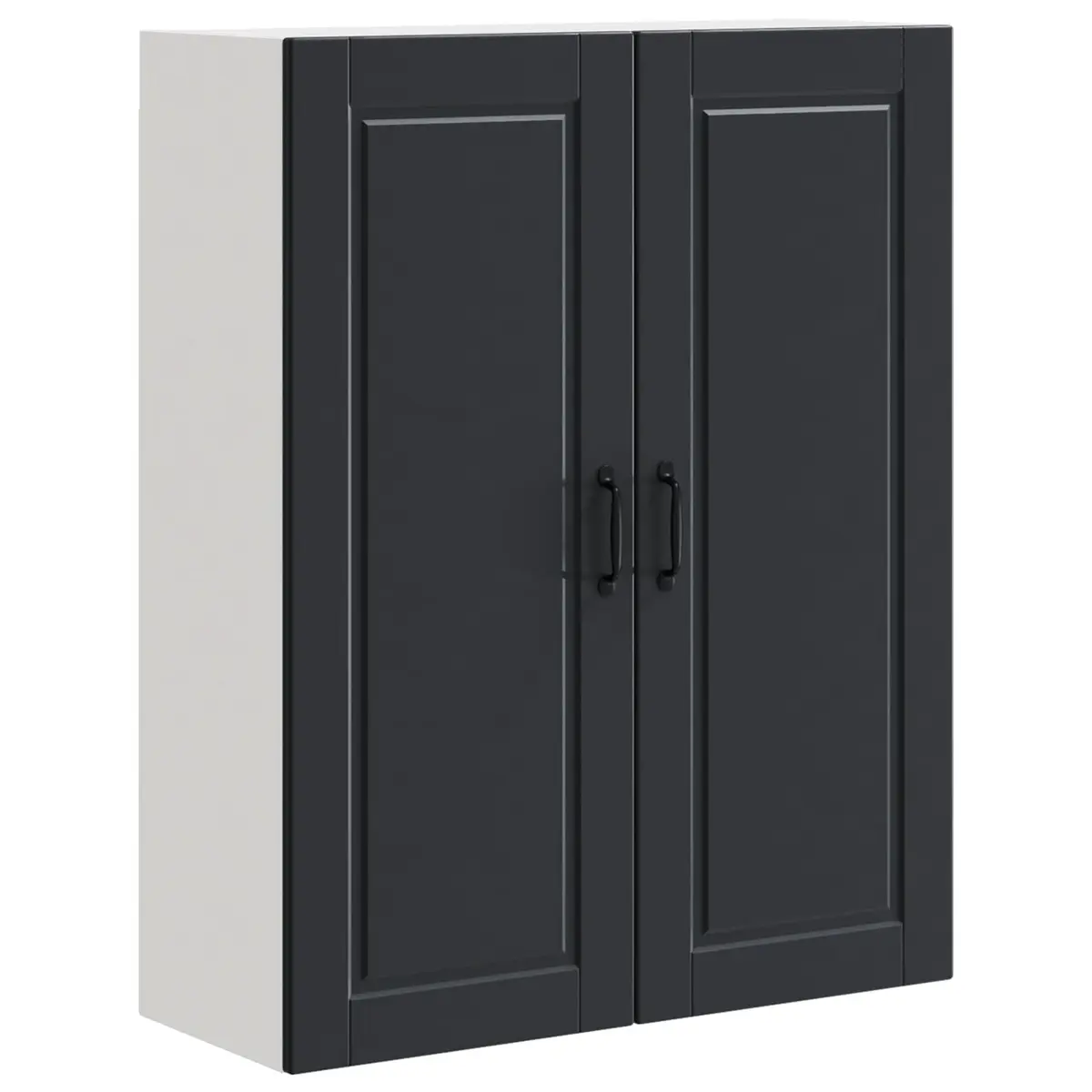 Wall Cabinet Kitchen Storage Black Engineered Wood Shelves Compartments