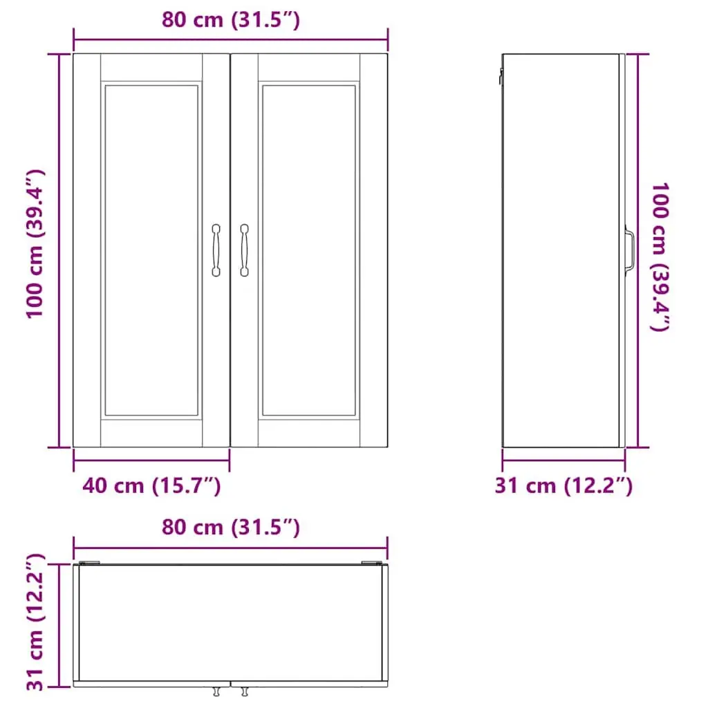 Wall Cabinet Modern High Gloss White Engineered Wood Wall-Mounted 80 x 31 x 100 cm