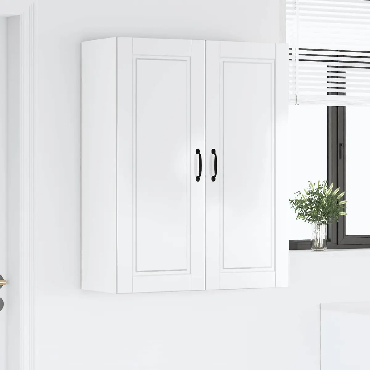 Wall Cabinet Modern High Gloss White Engineered Wood Wall-Mounted 80 x 31 x 100 cm