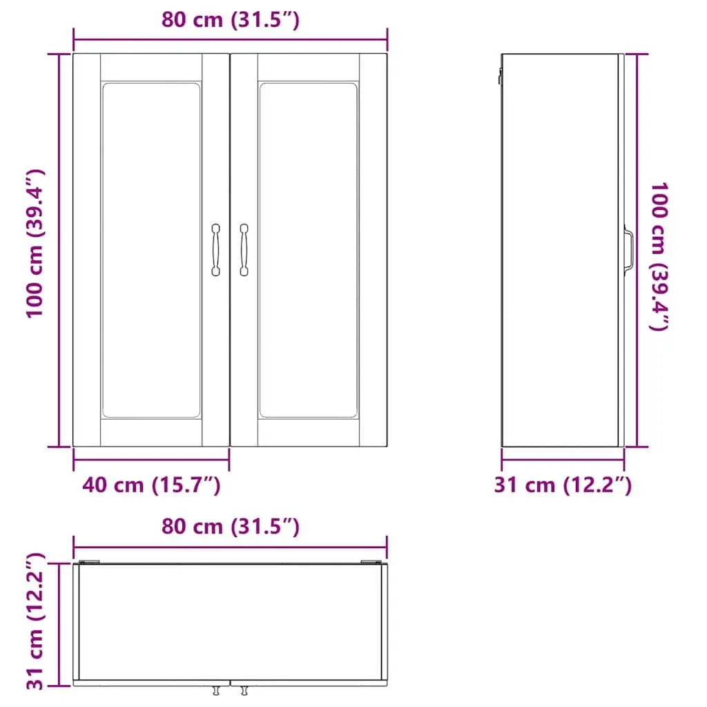 Wall Glass Cabinet Kitchen Storage Black 80x31x100cm Engineered Wood