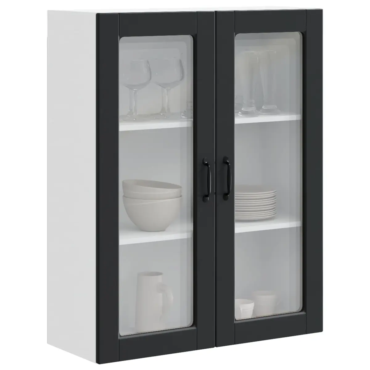Wall Glass Cabinet Kitchen Storage Black 80x31x100cm Engineered Wood