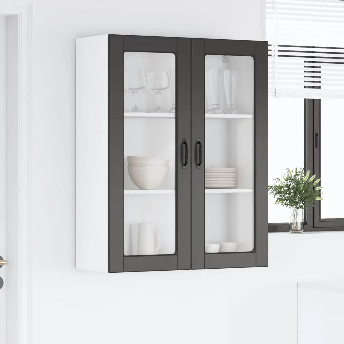 Wall Glass Cabinet Kitchen Storage Black 80x31x100cm Engineered Wood