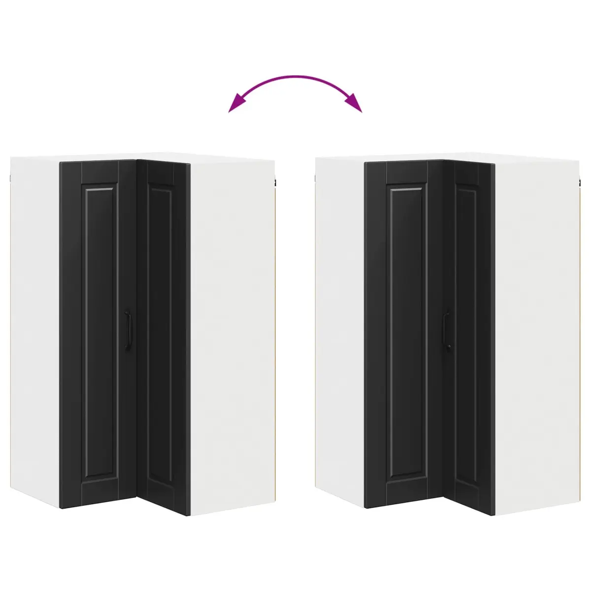 Black Wall-Mounted Corner Kitchen Cabinet with Storage Compartments 57x57x100cm